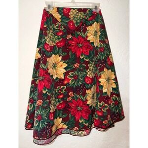 Vintage Hallmark Fashion Industries Christmas Poinsettia Fruit Round Tablecloth